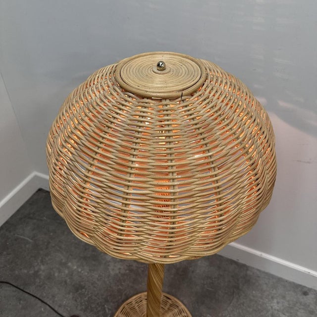 Gold Large French Rattan Floor Lamp with Mushroom Shade For Sale - Image 8 of 15