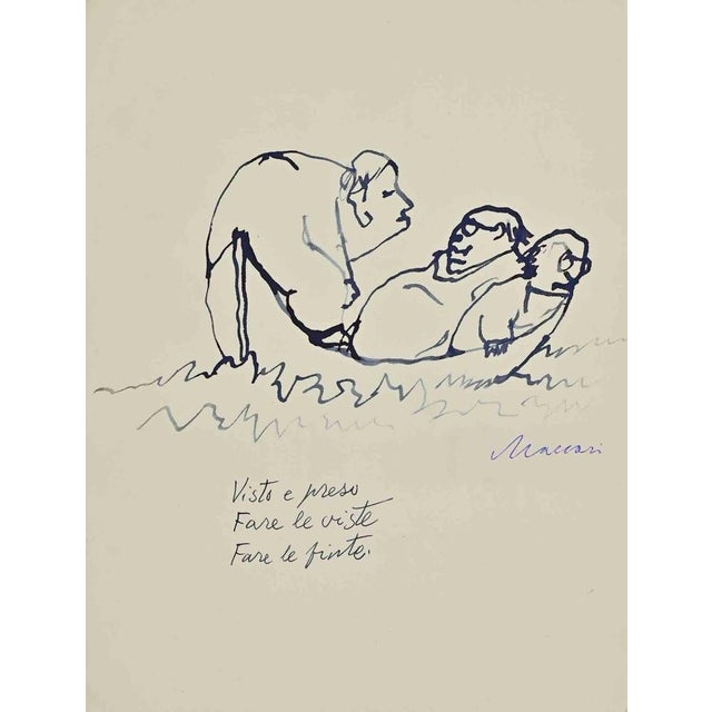 Ink and brush on paper realized in 1960s. A striking and ironic drawing by Mino Maccari, executed in fluid ink and brush,...