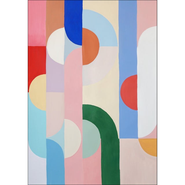 2020s 2026, Art Deco Triptych, Original Painting, Vivid Tones Triptych, Geometric Bauhaus Patterns on Watercolor Paper by Natalia Roman For Sale - Image 5 of 11
