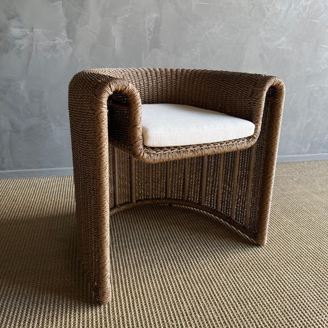 Brown Outdoor Woven Rope Dining Chairs With Seat Cushions For Sale - Image 8 of 10