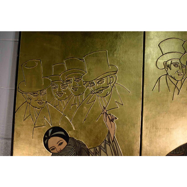 Vintage Art Deco Gold Leaf BiFold Screen Room Divider Style of Erté Chairish