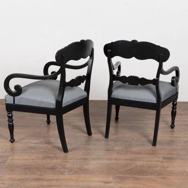 19th-Century Swedish Carved Pine Black Painted Armchairs For Sale - Image 14 of 14