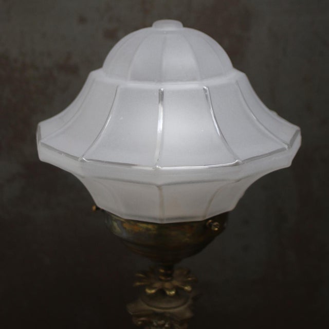 Art Deco Brass and Etched Glass Table Lamp, 1920s For Sale - Image 4 of 11