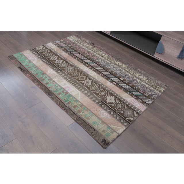 Textile Vintage Turkish Patchwork Rug - Earth Tone Handwoven Anatolian Carpet For Sale - Image 7 of 8