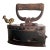 Antique Cast Iron, Enamel Coated Charcoal Box Iron Featuring a Wooden Handle & a Distinctive Brass Rooster-Shaped Latch For Sale