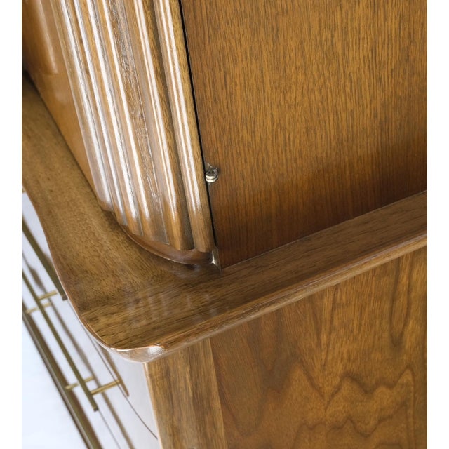 Calvin Furniture Light Walnut Bow Front Drawers Long Brass Pull Hardware Gentleman's Chest Mint For Sale - Image 4 of 18