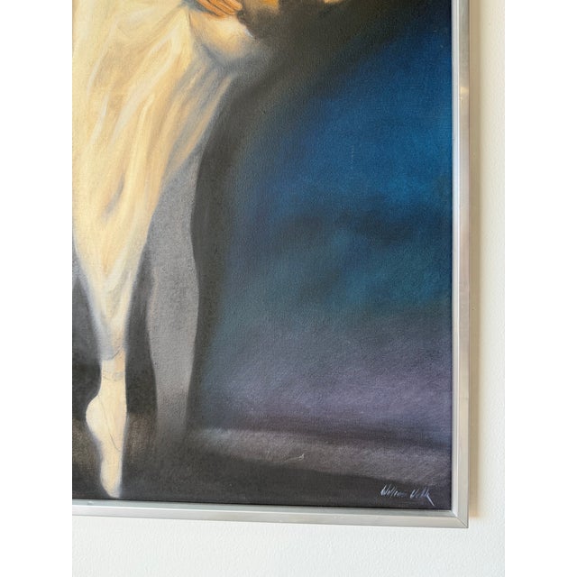 1980’s William Walk Ballet Dancers Oil on Canvas Painting – Chrome Aluminum Framed For Sale - Image 9 of 12