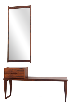 Vintage Danish Rosewood Bench with Drawers and Mirror by Kai Kristiansen, 1960s, Set of 3