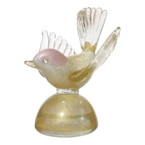 Murano Vintage Barbini Pink Head White Heavy Gold Flecks Italian Art Glass Bird Figure Paperweight
