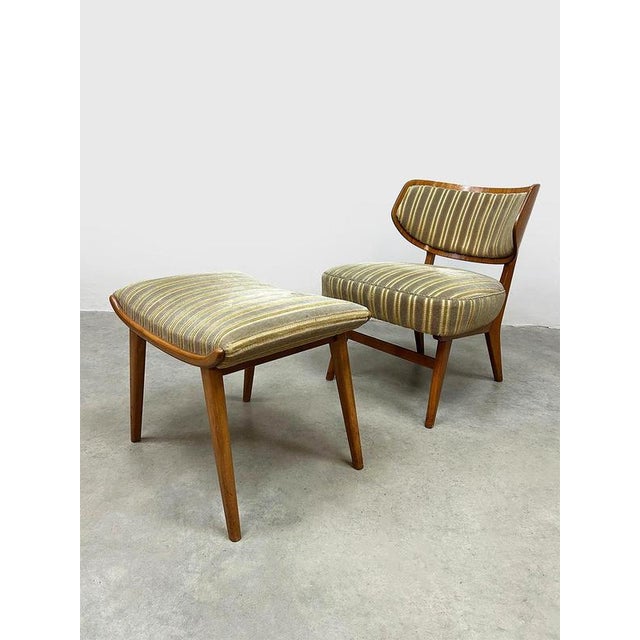 Set of Vintage Wingback Easy Chair with Ottoman by Herta-Maria Witzemann Schörle and Gölz Stuttgart, 1950s For Sale - Image 4 of 7