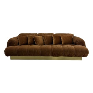 Vintage MCM Brass Plinth Sofa For Sale
