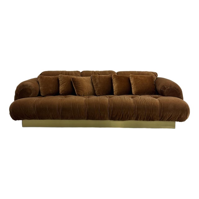 Vintage MCM Brass Plinth Sofa For Sale
