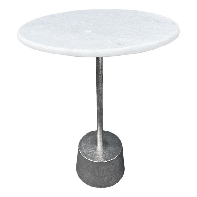 Deco White Marble & Nickel End Side Table For Sale