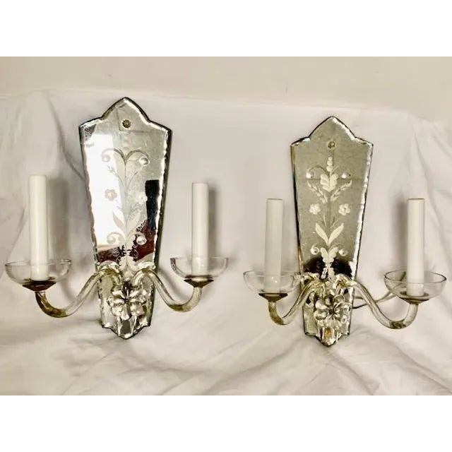 Vintage 1920 Etched Carved Mirror Sconces - Pair For Sale - Image 12 of 12