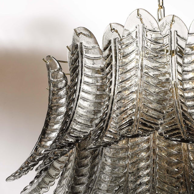 Modernist Hand-Blown Smoked Gray Murano Glass 3-Tier Reeded Feather Chandelier For Sale - Image 12 of 18