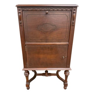 Antique Federal Colonial English Mahogany Lift Top Radio Cabinet Console Stand For Sale