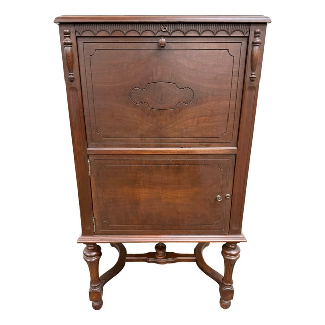 Antique Federal Colonial English Mahogany Lift Top Radio Cabinet Console Stand For Sale
