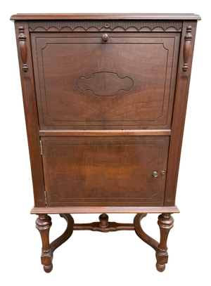Antique Federal Colonial English Mahogany Lift Top Radio Cabinet Console Stand