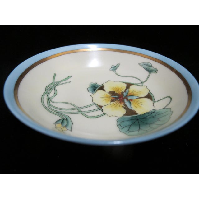 Yellow T&v Limoges France Art Nouveau Yellow & Gold Flower Small Bowl or Saucer Set For Sale - Image 8 of 9