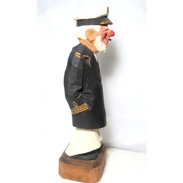 Mid-Century Modern Al Davidson Mid 20th Century Original Signed Hand-Carved Hand-Painted Wood Sculpture "The Captain" - For Sale - Image 3 of 7