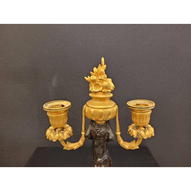 19th Century Putti Candlesticks in Bronze, Ormolu and Marble, France, 1890s, Set of 2 For Sale - Image 9 of 17