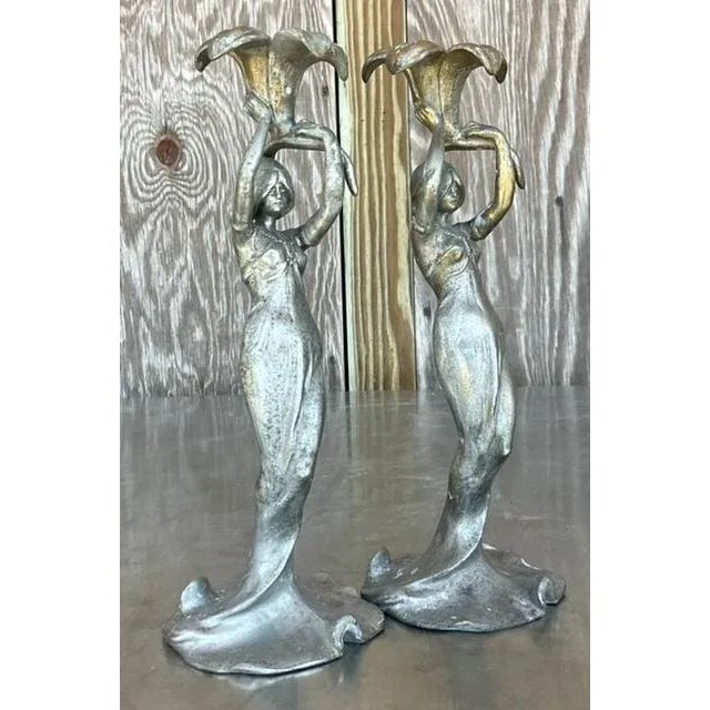Early 20th Century Vintage French Deco Candlesticks After Lucien Alliot- a Pair For Sale - Image 5 of 7