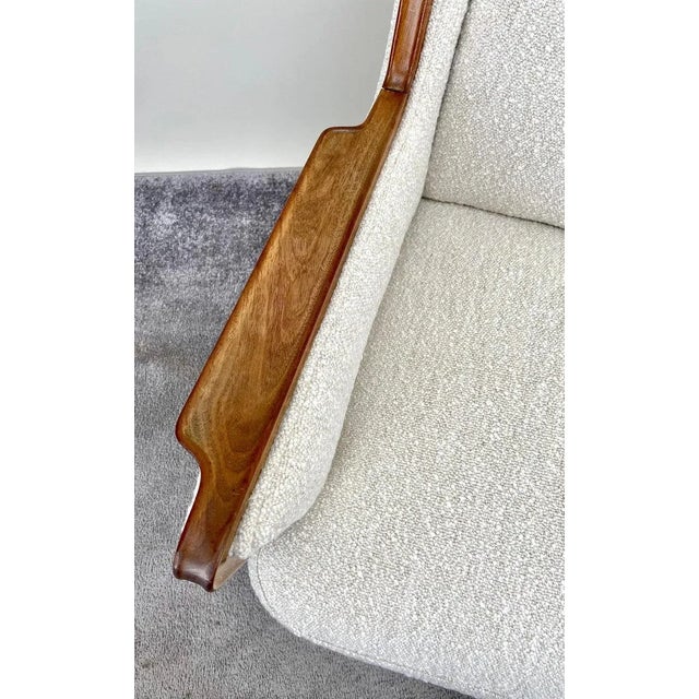 Mid-Century Modern Scandinavian Lounge Chair in Mahogany Frame & Bouclé For Sale In New York - Image 6 of 12