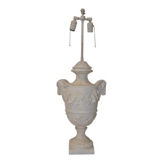 Plaster Urn Lamp With Rams Head Handles C.1950s For Sale