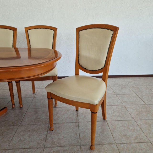 Wood Large Extendable French Dining Table with Chairs, 1980s, Set of 7 For Sale - Image 7 of 10