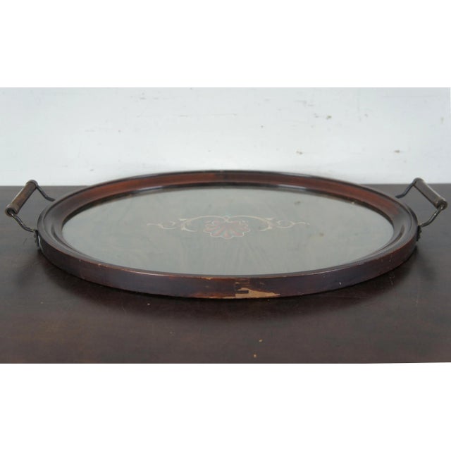 Coffee Antique Scalloped Walnut Victorian Handled Tea Coffee Tray with Inlaid Shell Design For Sale - Image 8 of 12