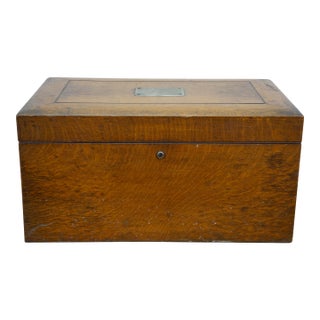 Large Antique Victorian Quartersawn Oak Tin Lined Cigar Humidor Storage Box Chest 21" For Sale