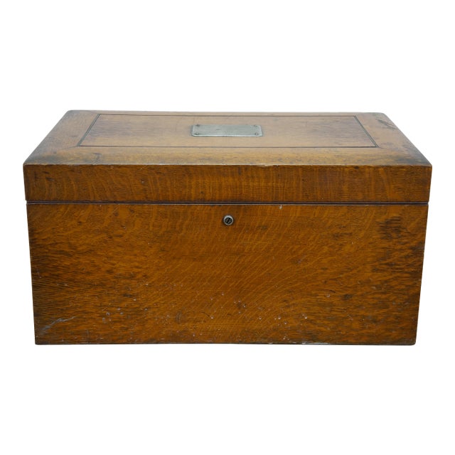 Large Antique Victorian Quartersawn Oak Tin Lined Cigar Humidor Storage Box Chest 21" For Sale