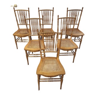 19th C. Faux Bamboo & Cane Ballroom Chairs - Set of 6 For Sale