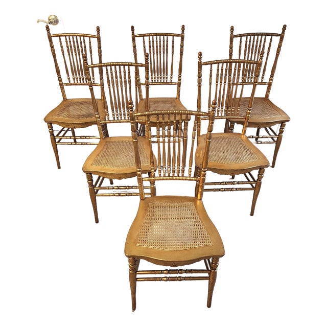 19th C. Faux Bamboo & Cane Ballroom Chairs - Set of 6 For Sale