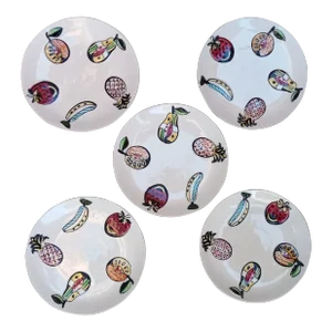 1950s "Manner of Georges Briard" Dessert Plates -- Embossed Animated Fruit- Set of 5