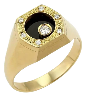 Waltham Rotating Diamond Onyx 18k Yellow Gold Octagon Ring, Size 13