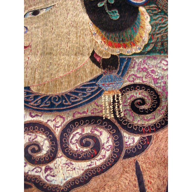 Chinese Large Silk Embroidered Opera Curtain Tapestry 19 Century For Sale - Image 4 of 18