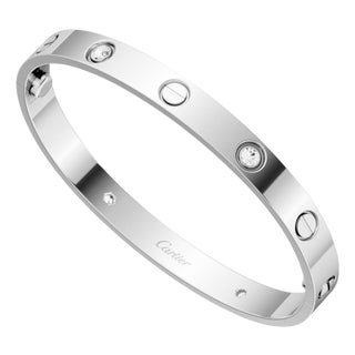 Cartier, Love Bangle Bracelet 4 Diamond Classic Model 18k White Gold For Sale