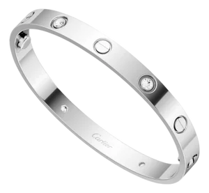 Cartier, Love Bangle Bracelet 4 Diamond Classic Model 18k White Gold