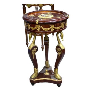 French Empire Round Side Table With Hand-Carved Gold Leaf Accents & Classical Bronze Mounts For Sale