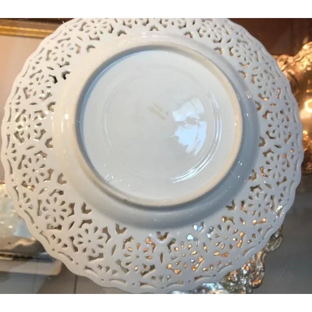 Antique White 1930s Set of 9 Hand Painted and Reticulated Accent Plates For Sale - Image 8 of 11