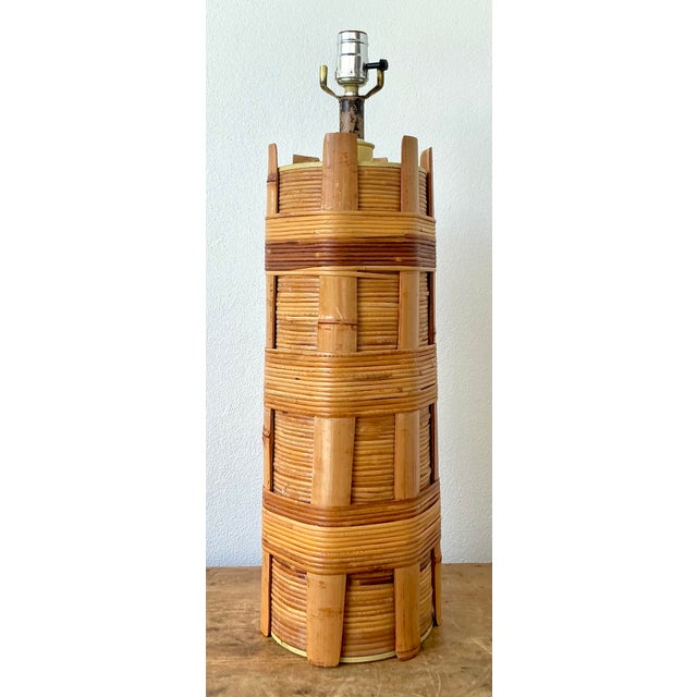 Vintage Boho Wrapped Rattan Lamp For Sale In West Palm - Image 6 of 6