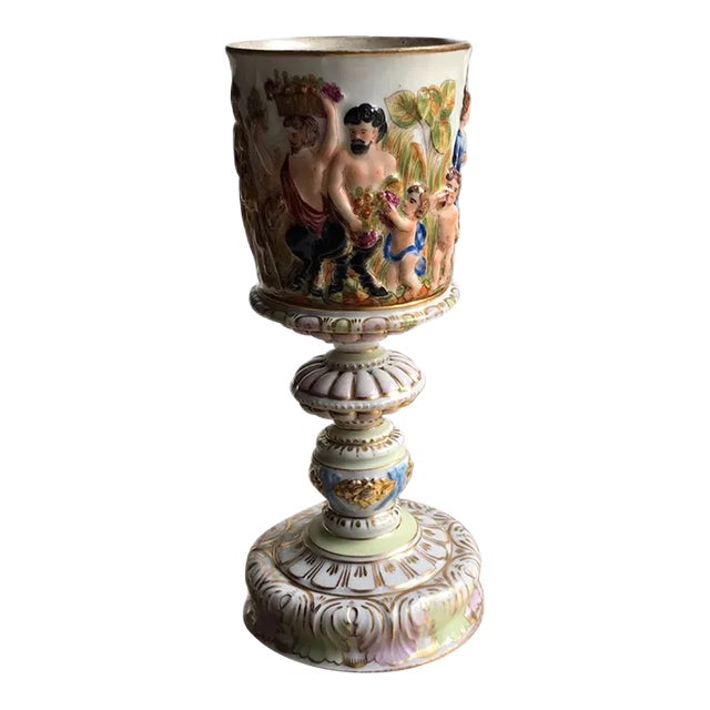 18th Century Capodimonte Raised Relief Porcelain Greek Mythological Chalice For Sale
