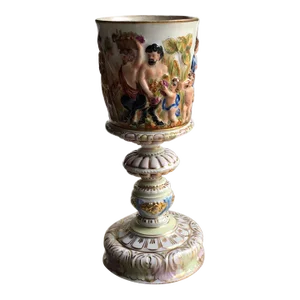 18th Century Capodimonte Raised Relief Porcelain Greek Mythological Chalice