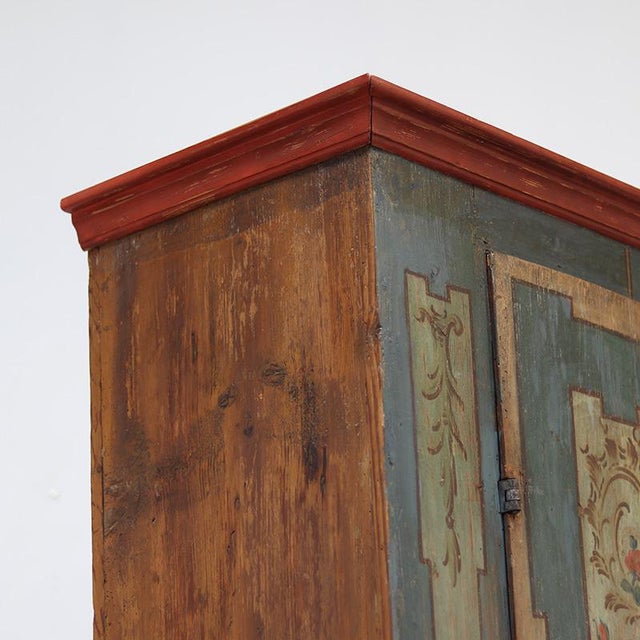 Rustic Farmhouse Folk Art Painted Bridal Cabinet 18th Century For Sale - Image 12 of 15