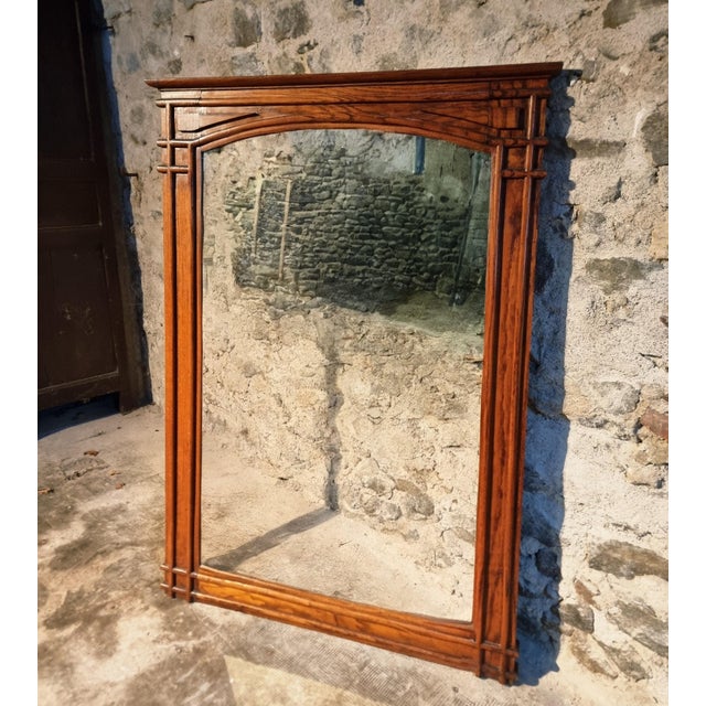 Antique French Oak Mirror with Beveled Glass, 1920s For Sale - Image 14 of 14