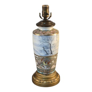 Antique Nippon Scenic Moriage Hand Painted Table Lamp Marked For Sale