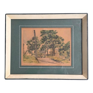 “Going to Church” – Antique Signed Framed American Watercolor, C. 1917 For Sale