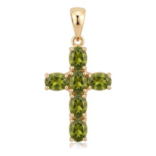 Natural Peridot Cross Pendant | 18k Gold Plated Gemstone Cross Charm | August Birthstone Religious Jewelry For Sale