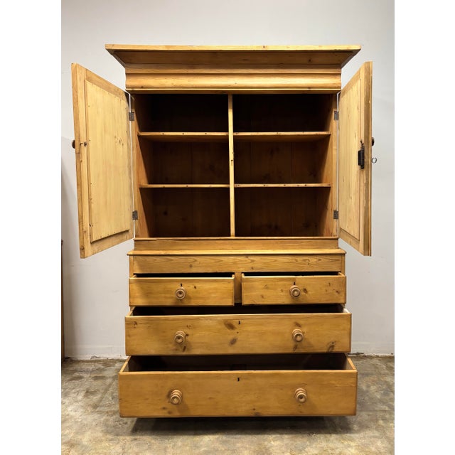 English Antique English Pine Linen Press For Sale - Image 3 of 12